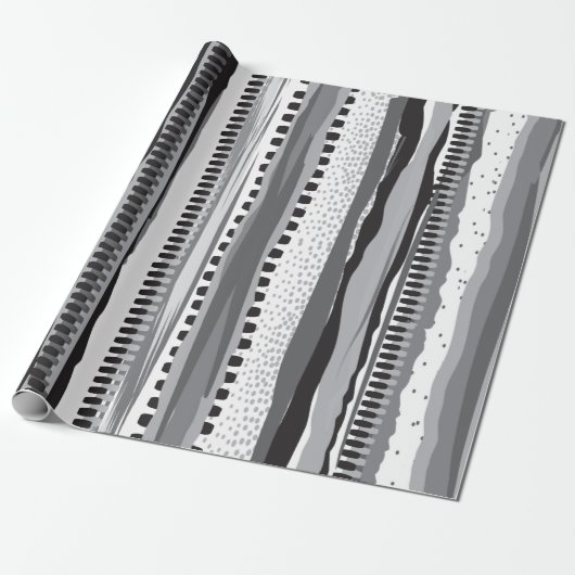 Zwart-wit handgetekend patroon cadeaupapier (Uitgerold)
