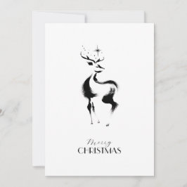 Zwart-wit handgetekend rendier Kerstmis Feestdagenkaart