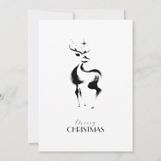 Zwart-wit handgetekend rendier Kerstmis Feestdagenkaart (Voorkant)