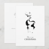 Zwart-wit handgetekend rendier Kerstmis Feestdagenkaart (Voorkant / Achterkant)