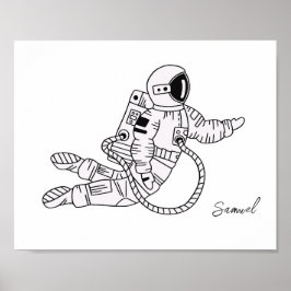 Zwart-wit handgetekende astronaut tienerjongen poster
