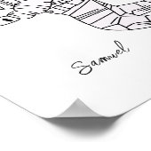 Zwart-wit handgetekende astronaut tienerjongen poster (Hoek)