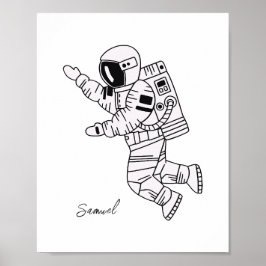 Zwart-wit handgetekende astronaut tienerjongen poster