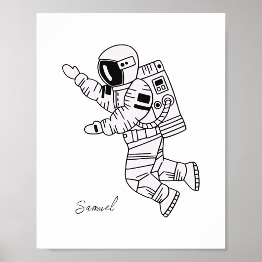 Zwart-wit handgetekende astronaut tienerjongen poster (Voorkant)