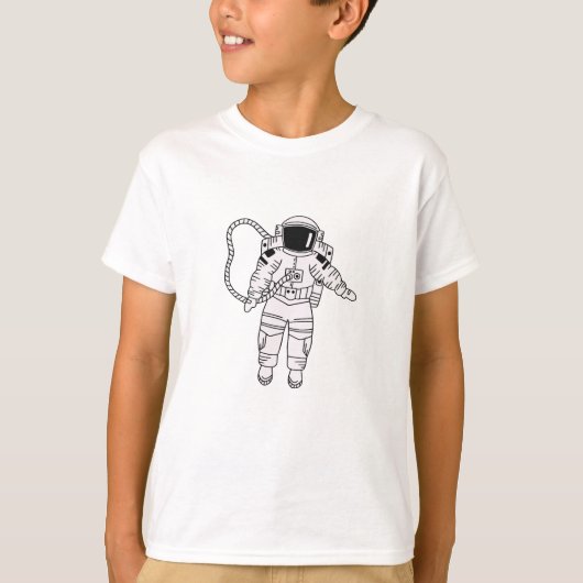Zwart-wit handgetekende astronaut tienerjongen t-shirt (Voorkant)
