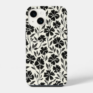 Zwart-wit handgetekende bloemen iPhone 14 hoesje