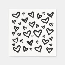 Zwart & Wit Handgetekende Geschilderde Doodle Hart