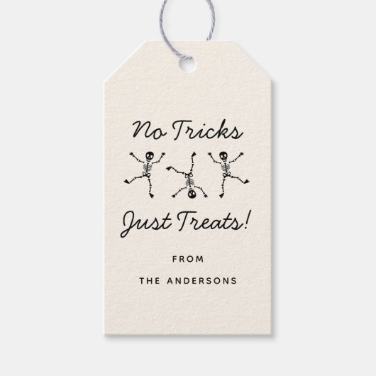 Zwart & Wit Handgetekende Skelet Halloween  Cadeaulabel (Voorkant)