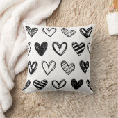 Zwart-wit handgetrokken harten liefde kussen (Deken)