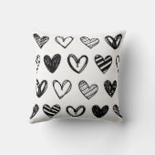 Zwart-wit handgetrokken harten liefde kussen (Achterkant)