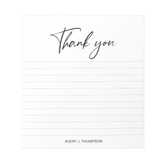 Zwart & wit handletteren bedankt gepersonaliseerd notitieblok (Voorkant)