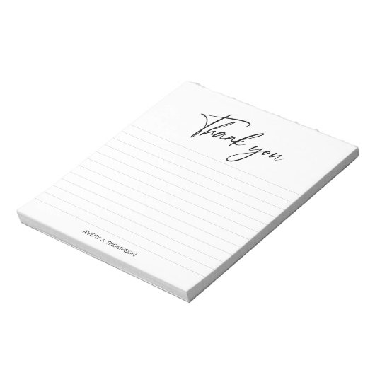 Zwart & wit handlettering dank u gepersonaliseerd notitieblok (Linkerzijde)