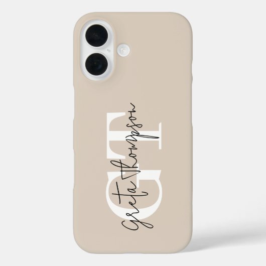 Zwart-wit Handtekening Naam Monogram Beige Case-Mate iPhone Case (Achterkant)
