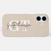 Zwart-wit Handtekening Naam Monogram Beige Case-Mate iPhone Case (Achterkant (horizontaal))