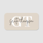 Zwart-wit Handtekening Naam Monogram Beige Naamplaatje (Voorkant)
