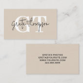 Zwart-wit Handtekening Naam Monogram Beige Visitekaartje (Voorkant / Achterkant)