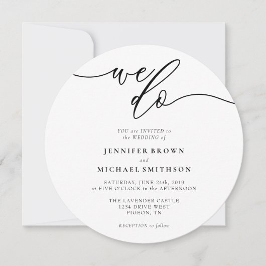Zwart-wit Handtekening We Doen Bruiloft Cirkel Kaart (Voorkant)