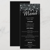 Zwart & Wit Hangende Lichten Bruiloft Flat Menu (Voorkant / Achterkant)