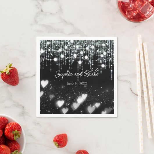 Zwart-wit Hangende Lichten Bruiloft Servet (Insitu)