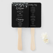 Zwart & Wit Hangende Lichten Huwelijksprogramma Handwaaier (Voorkant en achterkant)