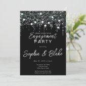 Zwart & Wit Hangende Lichten Verlovingsfeest Kaart (Staand voorkant)
