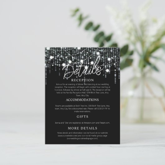 Zwart & Wit Hanging Lights Behuizing Card Informatiekaartje (Staand voorkant)