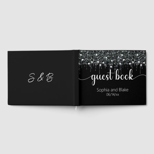 Zwart & Wit Hanglampjes Bruiloft Gastenboek (Volledig)