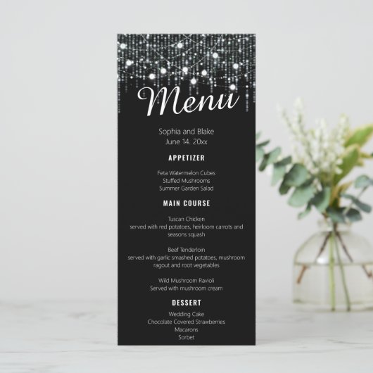 Zwart & Wit Hanglampjes Trouw Plat Menu (Staand voorkant)
