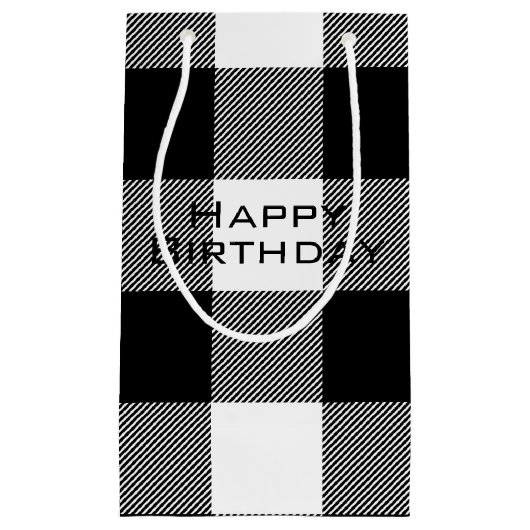 zwart-wit Happy Birthday buffel plaid Klein Cadeauzakje (Voorkant)