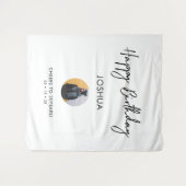 Zwart & Wit Happy Birthday Foto Feest Achtergrond Wandkleed (Voorkant (horizontaal))