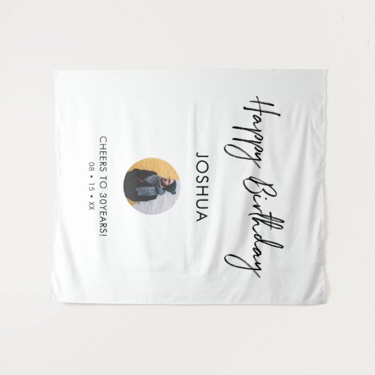 Zwart & Wit Happy Birthday Foto Feest Achtergrond Wandkleed (Voorkant (horizontaal))