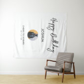 Zwart & Wit Happy Birthday Foto Feest Achtergrond Wandkleed (In Situ (horizontaal))