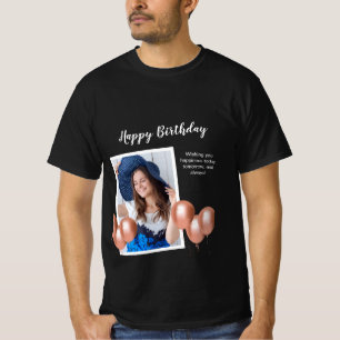 Zwart-wit Happy Birthday foto T-shirt