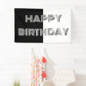 Zwart-wit Happy Birthday stijlvol feest Spandoek (Insitu)
