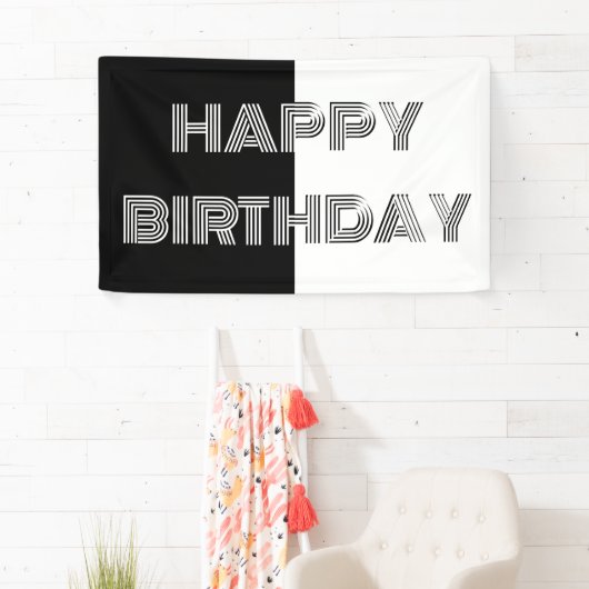 Zwart-wit Happy Birthday stijlvol feest Spandoek (Insitu)