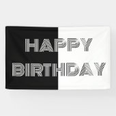 Zwart-wit Happy Birthday stijlvol feest Spandoek (Horizontaal)