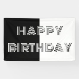 Zwart-wit Happy Birthday stijlvol feest Spandoek