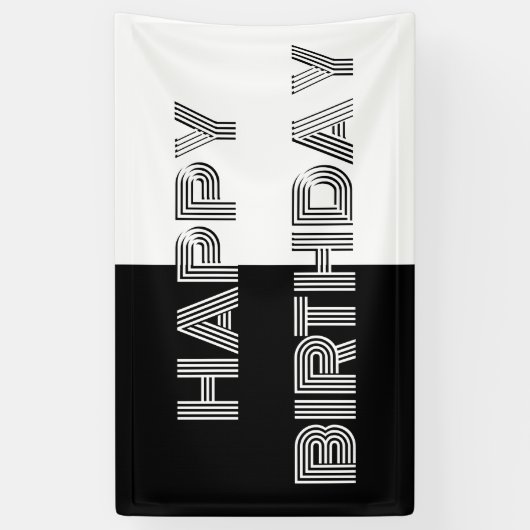 Zwart-wit Happy Birthday stijlvol feest Spandoek (Verticaal)