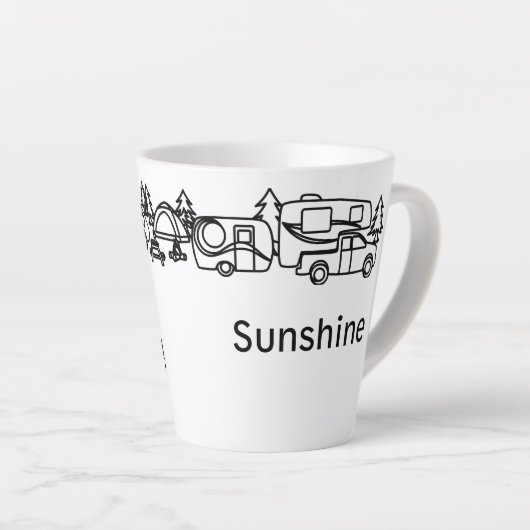 Zwart & Wit Happy Campers Gepersonaliseerde Latte  Latte Mok (Rechterhoek)