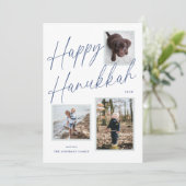 Zwart-wit Happy Chanoeka Script Foto Feestdagenkaart (Staand voorkant)