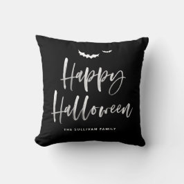 Zwart-wit Happy Halloween Brush Kalligrafie Kussen