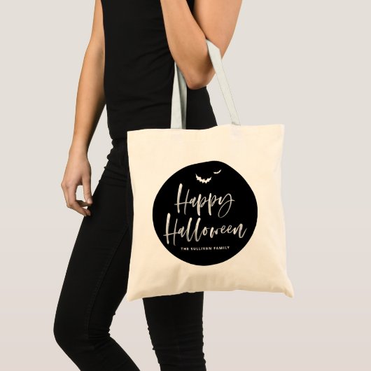 Zwart-wit Happy Halloween Brush Kalligrafie Tote Bag (Voorkant (product))