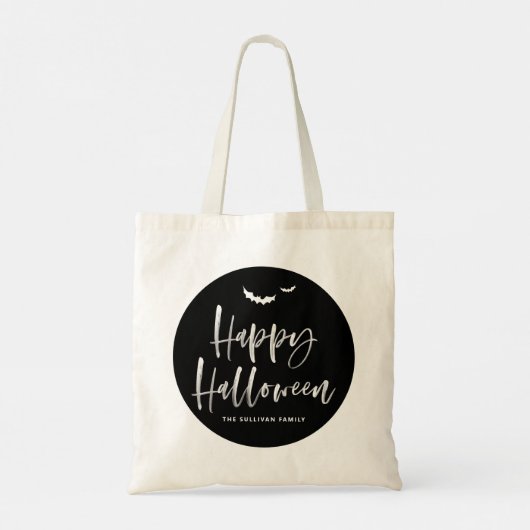 Zwart-wit Happy Halloween Brush Kalligrafie Tote Bag (Achterkant)