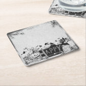 Zwart-wit Happy Halloween Party Kartonnen Onderzetters (Schuin)