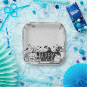 Zwart-wit Happy Halloween Party Papieren Bordje (Feest)