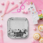 Zwart-wit Happy Halloween Party Papieren Bordje (Feest)