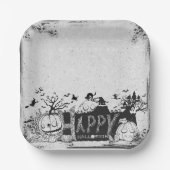 Zwart-wit Happy Halloween Party Papieren Bordje (Voorkant)