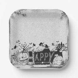 Zwart-wit Happy Halloween Party Papieren Bordje
