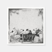 Zwart-wit Happy Halloween Party Servet (Voorkant)