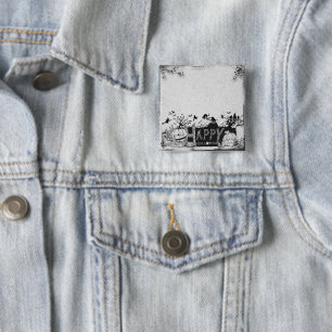 Zwart-wit Happy Halloween Party Vierkante Button 5,1 Cm